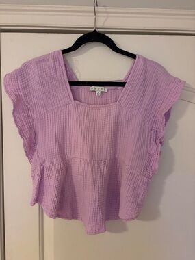 HYFVE Lavender Textured Cotton Flutter Sleeve Top